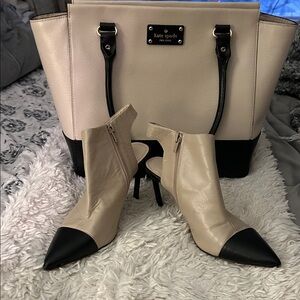 Zara Beige and Black Heeled Boots